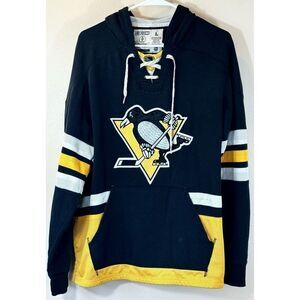 CCM NHL Hockey Pittsburgh Penguins Lace Up Old Logo Sweatshirt Hoodie Women's L